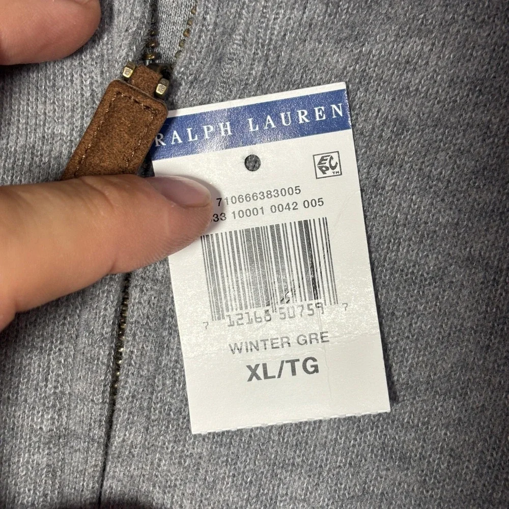 Polo Ralph Lauren Mens XL Quarter Zip Pullover Sweater Winter Grey Cotton 1719